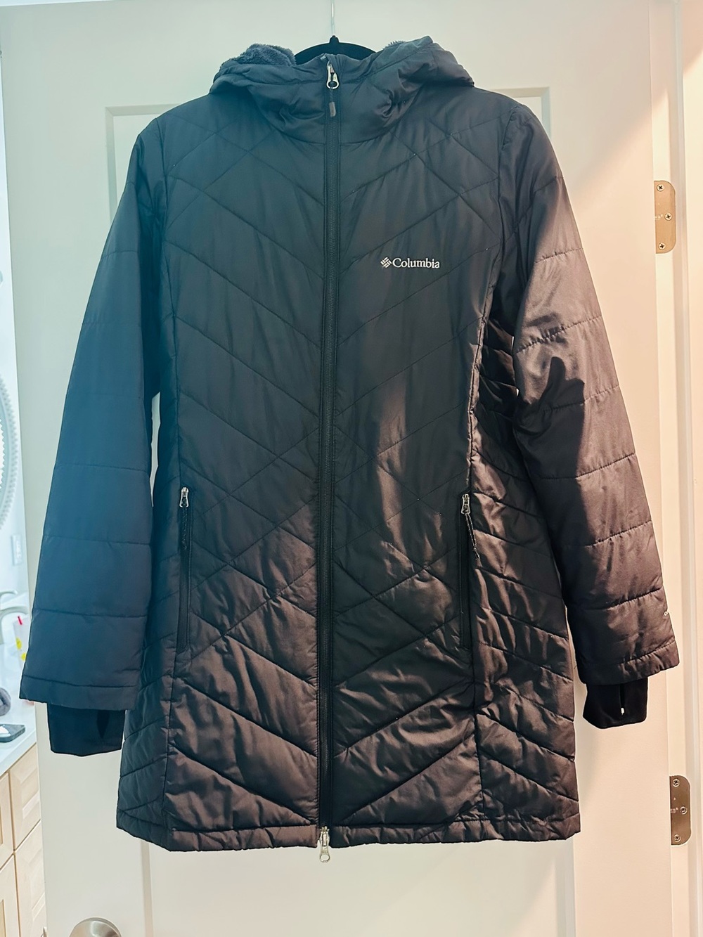 Columbia Women's Black Hooded Quilted Long Jacket